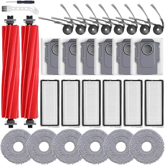 30パック QV 35A 交換用アクセサリー Roborock QV 35A、QV 35S、QR 598、QR 798ロボット掃除機、メインブラシ2本、サイドブラシ8本、HEPAフィルター6個、モップパッド6個、ダストバッグ6個