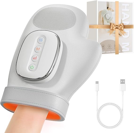 Hand Massager with Heat and Compression, Hand Massager for Arthritis and Carpal Tunnel Relief, Palm & Wrist Pain, 5 Levels 3D Wave Pressure, 3 Heat Settings, Portable Cordless Electric Hand Massager