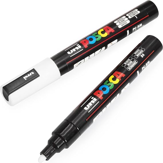 Posca Uni-Ball PC-5M Paint Marker Art Pens - 1.8-2.5mm Black and White - Pack of 2