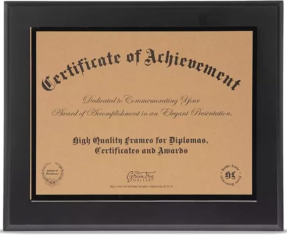 Hobby Lobby Certificate of Achievement Black Wood Frame, 11.5" H x 14" W