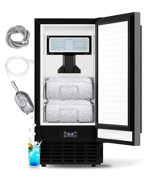 Under Counter Ice Maker, Nugget Ice Machine 70 Lb/Day, Built-in Freestanding Ice Maker Machine with 2-Drawer Ice Baskets, Auto-Cleaning & 24H Timer, for Home, Bar Use (Black)