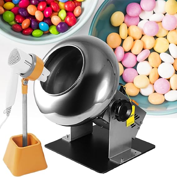 Mini Commercial Chocolate Panning Machine, Chocolate Coating Machine, Candy Coater Machine Coater Sugar External Hair Dryer for Drying,220V