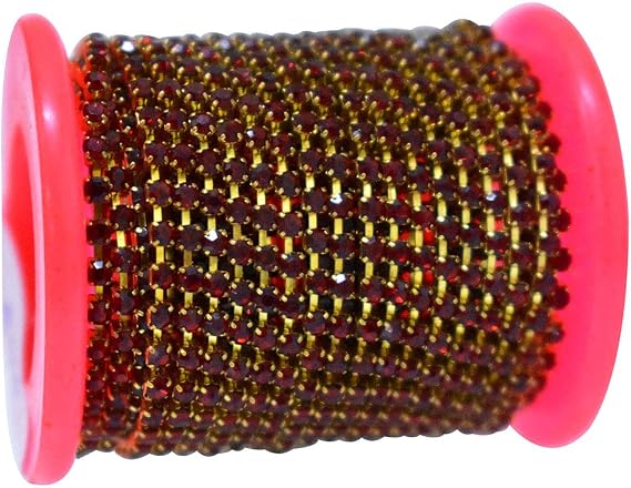 Embroiderymaterial Rhinestone Cup Chain Trimming Claw Crystal Chain for Jewelry Making & DIY Craft, 2MM, 5 Mtr, Scarlet Red Color