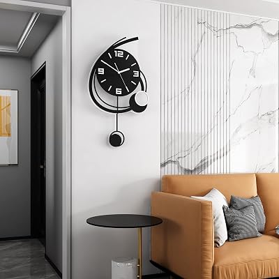 MEISD Decorative Wall Clock for Living Room Decor, Modern Big Wall Clocks with Pendulum Battery Operated for Bedroom Kitchen Office Home, 27.6 Inch Large Silent Wall Clock Non Ticking 27.6 Inch
