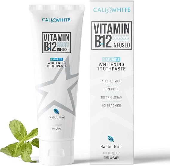 Cali White No Fluoride Whitening Toothpaste, Infused with Vitamin B12, Pacific Mint, 4 Ounce (1 Pack)