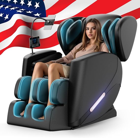 Full Body Massage Chair with Zero Gravity, Massage Chair Recliner with Heating, Airbags, Bluetooth Speaker, Foot Roller, Touch Screen