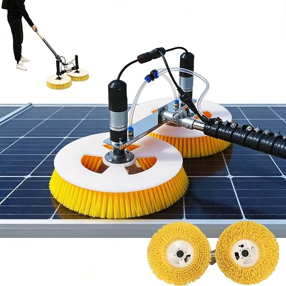 Double Head Solar Panel Cleaning Equipment, Solar Panel Cleaning Machine,Solar Panel Cleaning Rotating Brush,Rotary Large Density Cleaning Brush and Electric Water(Mains Electricity,7.5M)