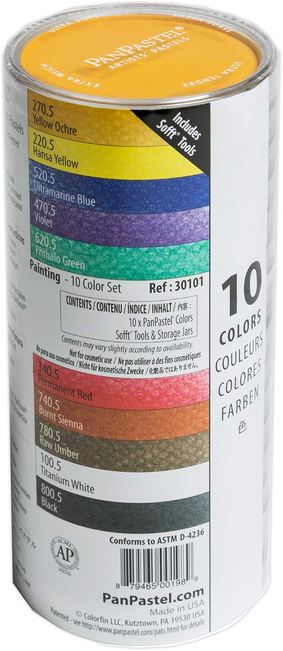 PanPastel Artist Pastels by GOLDEN, Painting Set, 10 Color, Professional Artist Pastels, Unique Pan Format (cake-like)