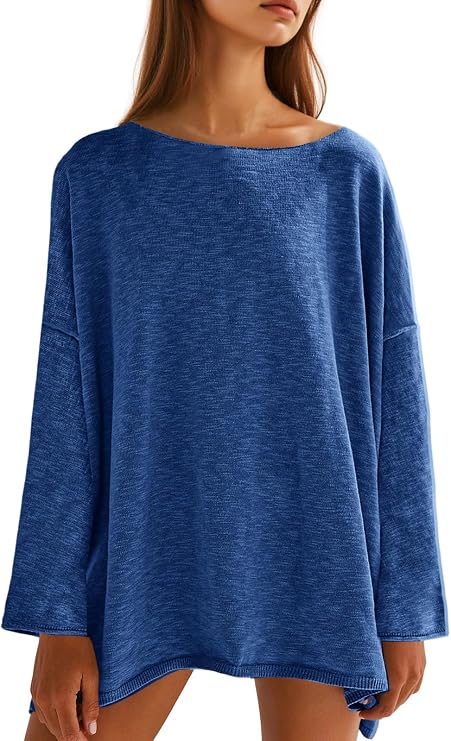 Tankaneo Womens Oversized Long Sleeve Shirts Knitted Lightweight Sweater