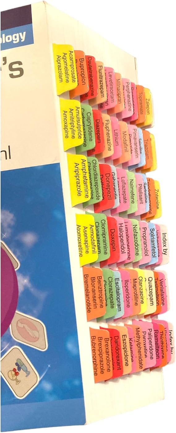 Laminated Book Tabs for Prescriber's Guide: Stahl's 8th Edition | Laminated, Color-Coded, Removable, (Book not Included). Includes Blank Tabs and Alignment Card for easy installation