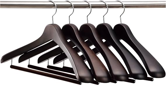 NAKATA HANGER: Made in Japan Wooden Men's Suit Hangers (5 Pieces) Smoked Brown Finish with Felt Bar SET-01 (w:430)