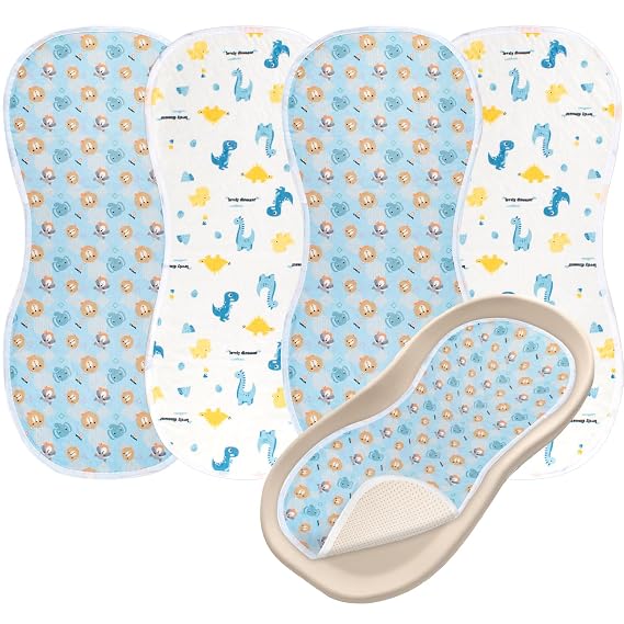 4 Packs Peanut Changing Pad Cover, 4-Layer Thickened Changing Pad Liner Waterproof Absorbent Non-Slip Reusable, Fits in Peanut Shaped Changing Pads