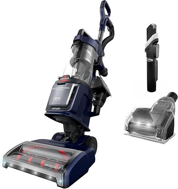 Bissell Pet Hair Eraser DualBrush Upright Vacuum, HEPA, 42943 | Two brush rolls with DualBrush self-cleaning tech; FurFinder headlights; lift-off pod for versatility