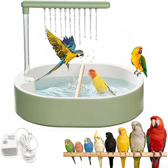 Parrot Shower,Large Bird Shower Fountain,Bird Shower Parakeet Bath for Cage with Adjustable Water Flow Control Valve,USB Charging Quiet Pump Detachable Bathtub