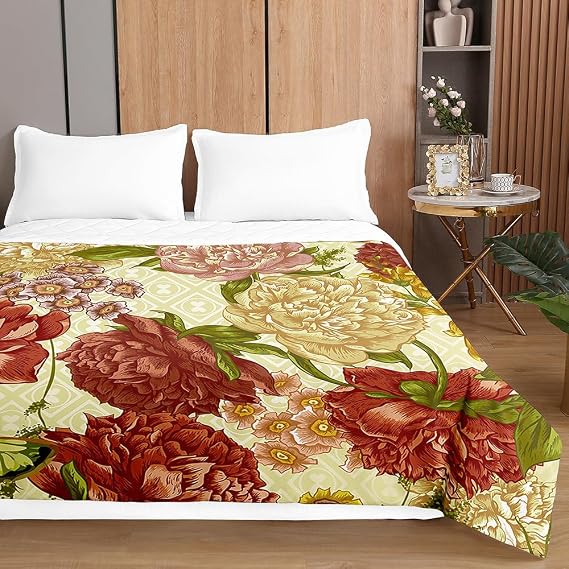 Highdi Reversible Bed Throws Quilted Bedspreads, Modern Floral Style Patchwork Quilt Comforter Single Double King Size,Cotton Throw Summer Quilt,Quilted Blanket for Seasons (Floral,100x150cm)