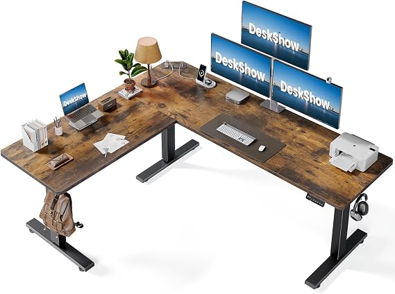 75x63 L-Shaped Electric Standing Desk with Charging Station