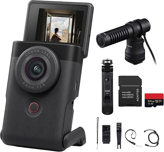 Canon PowerShot V10 Vlog Digital Camera (5947C002) (Black) & Tripod Bundle
