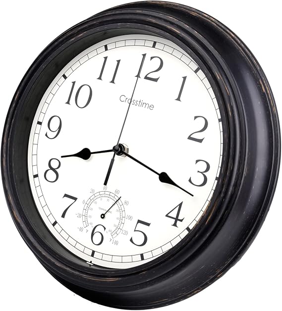 Crosstime Outdoor Clock Waterproof with Thermometer, Vintage Garden Clocks Outdoor Wall Clocks for Garden Patio Pool Bathroom Home Decor,12 Inch/30cm Bronze,Indoor/Outdoor