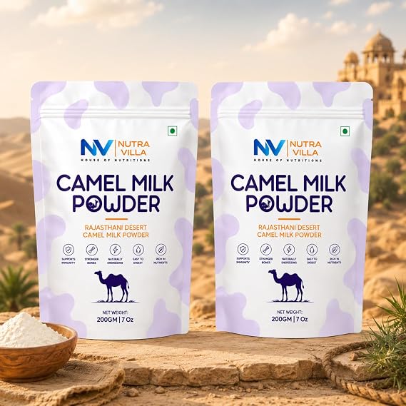 NutraVilla Camel Milk Powder Pack of 2 (200g Each) 100% Pure Camel Milk Powder, Easy to Digest, High Protein & Calcium, Rich in Vitamins & Minerals, Natural Energy Support, No Preservatives