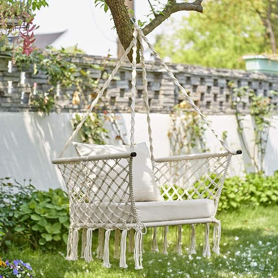 Barton Hammock Chair Swing Hanging Cotton Rope Hammock Swing Chair for Indoor, Outdoor, Bedroom, Patio, Yard, Deck, Garden