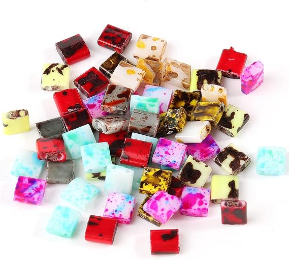 100pcs Mixed Color Spot Double Hole Square Seed Glass Spacer Beads for Multi-Strand Bracelet Necklace Jewelry DIY Craft Making,About 5x4.5~5.52mm