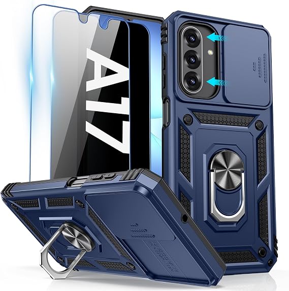 Goton Compatible with Samsung Galaxy A17 5G Phone Case with [Privacy  HD Tempered Glass Screen Protector] & Camera Cover & Kickstand Ring, Military Grade Shockproof Bumper Case for A17 4G 5GA26