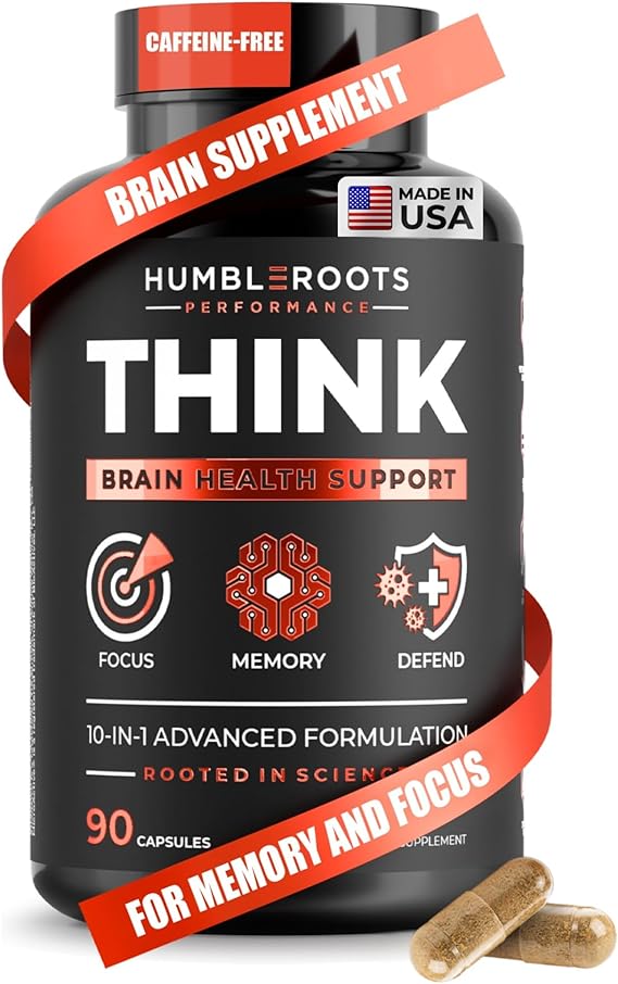 All-Natural Brain Supplement for Memory and Focus - Caffeine-Free Long-Term Cognitive Support - 10 Nootropic Ingredients Including Lions Mane, Bacopa, Turmeric, Ginkgo & Huperzine A - 90 Capsules