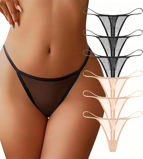 Women Mesh G-String Thongs Panties Bikini Lightweight No Show Underwear Pack