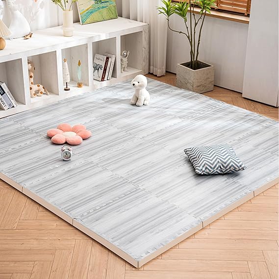16PCS Interlocking Foam Tiles with Wood Grain for Floor Carpet Squares Puzzle Mat Soft Cushioned