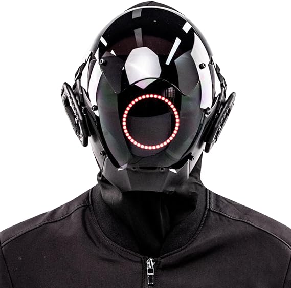 Punk Mask Cyberpunk Mask with Round LED Futuristic Mask for Men Women PC Cyberpunk Helmet with Face Mask Cyber Mask for Cosplay Party Halloween Music Festival