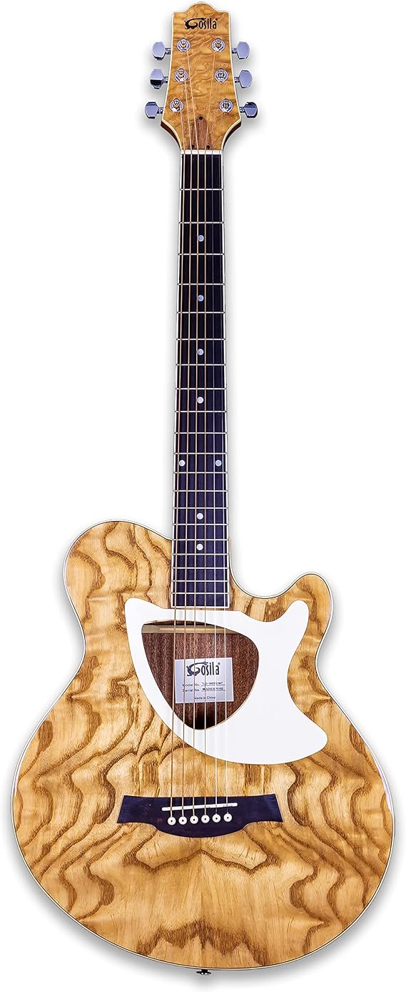 39 Acoustic Electric Cutaway Guitar, Thin Body, Built-In Tuner,ashwood gloss natural finish body