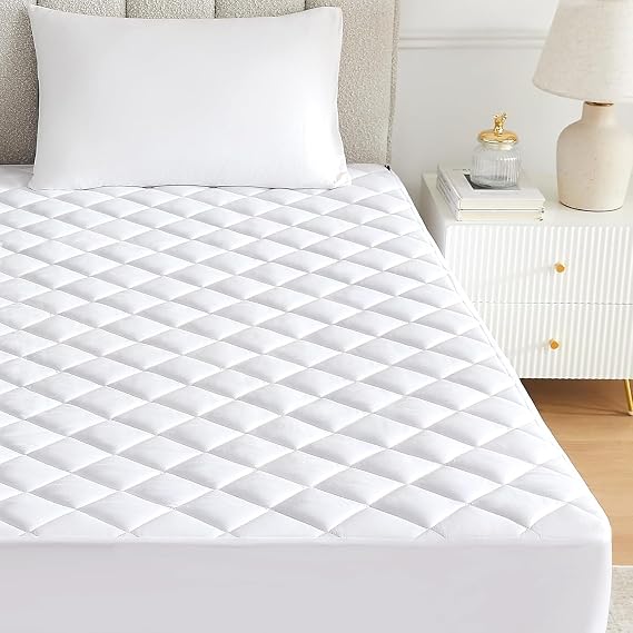 40cm Extra Deep Single Mattress Protector - Quilted Mattress Pad - 360° Elasticated White Fitted Sheet Soft Microfibre Bed Covers Single 4ft Small Double Superking