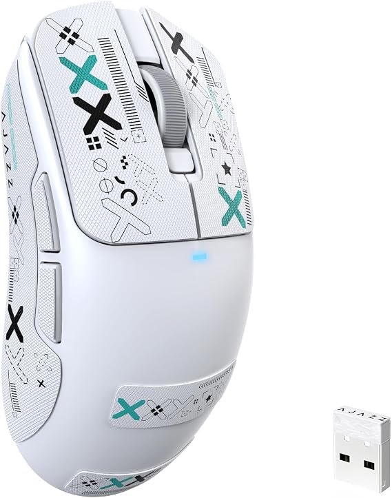 AJ200NLMC AI Gaming Mouse,61g Lightweight Tri-Mode Wireless Mouse with NearLink Tech & PAW3311 Sensor,Built-in AI Game Analyzer&Training Coach,24K DPI,500mAh Battery,RGB for PC/FPS White&Griptape
