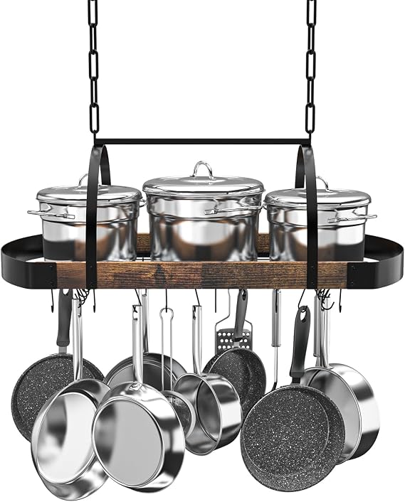 Hanging Pot Rack, 32-Inch Ceiling Pot Rack, 16 S Hooks, 100 lb Capacity