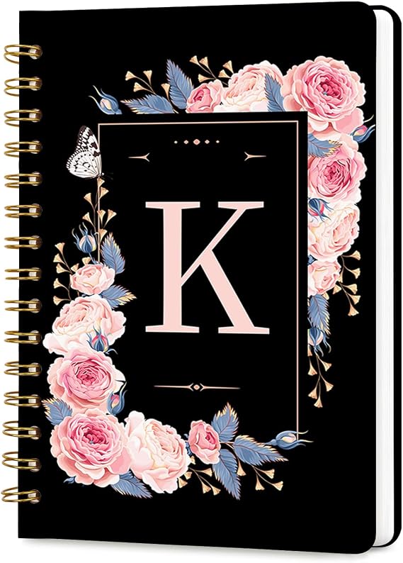 Lined Spiral Journal for Women, A5 Notebook for Work, 160 Pages, Letter K