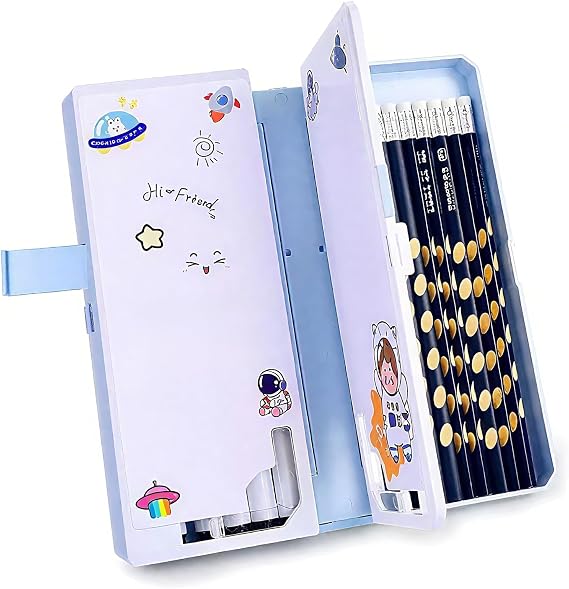 Large Capacity Pencil Case,Foldable Pencil Box with 2 Compartments,Stationery Storage Organiser for Teen Girls Boys Adults,Office School Supply for Students (Blue)