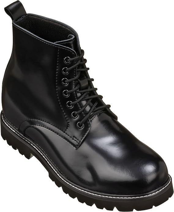 CALTO Men's Invisible Height Increasing Elevator Shoes - Black Leather Round-Toe Lace-up Work Boots - 3.3 Inches Taller - K8710 - Size 6 D(M) US