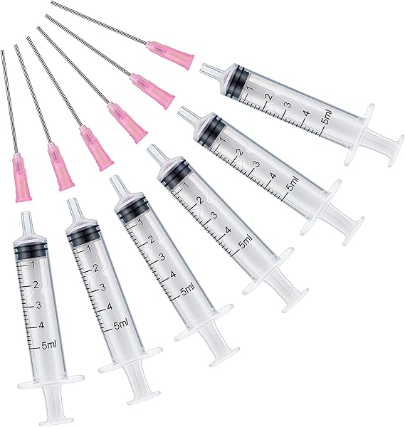6PCS 5ML/CC Ink Filling Plastic Syringe with Blunt Stainless Needle Tip for Fountain Pen, Printer