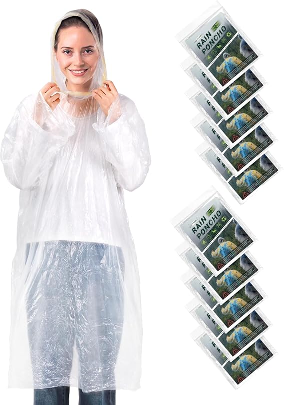 Disposable Rain Poncho for Adults Clear, Lightweight Raincoat, Compact Waterproof Rainwear for Outdoors