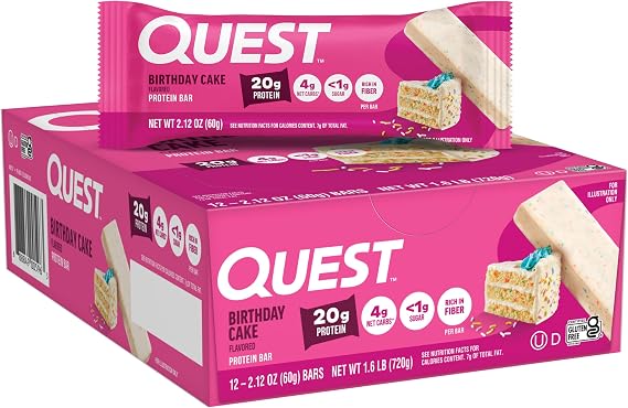 Quest Nutrition Bars, 60 g, Birthday Cake, Pack of 12