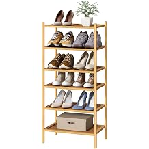 kiplant 6-Tier Small Bamboo Shoe Rack for Entryway, Stackable | Foldable | Natural, Shoe Organizer for Hallway Closet, Free Standing Shoe Racks for Indoor Outdoor