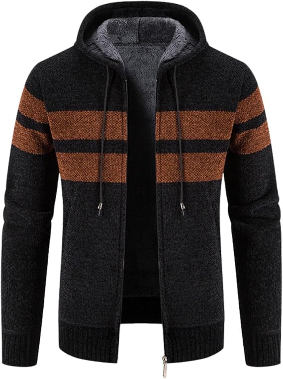 Kinkia Men's Fleece Lined Hoodie Winter Warm Full Zipper Cardigan Sweater