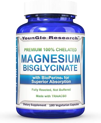 Magnesium Glycinate Plus BioPerine - 180 Vegan Non-GMO Capsules - 100% Pure Chelated TRACCS High Absorption Bisglycinate 1 Pack