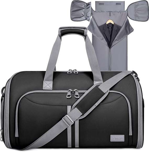 BALEINE Travel Garment Bag, Travel Suit Bag for Men, Water Resistant Carry on Garment Bag for Hanging Clothes, Garment Duffel Bag for Travel Business (Black-Convertible)