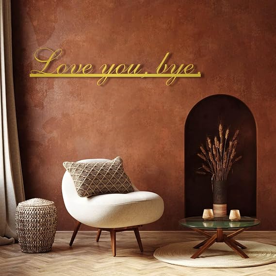 Flewfar Love You Bye Metal Wall Art Sign Above Door, Love You Bye Metal Wall Decor, Love You Bye Wall Decor, Modern Home Wall Art Hanging for Living Room (Gold, 19" x 4" / 47 x 11 cm)