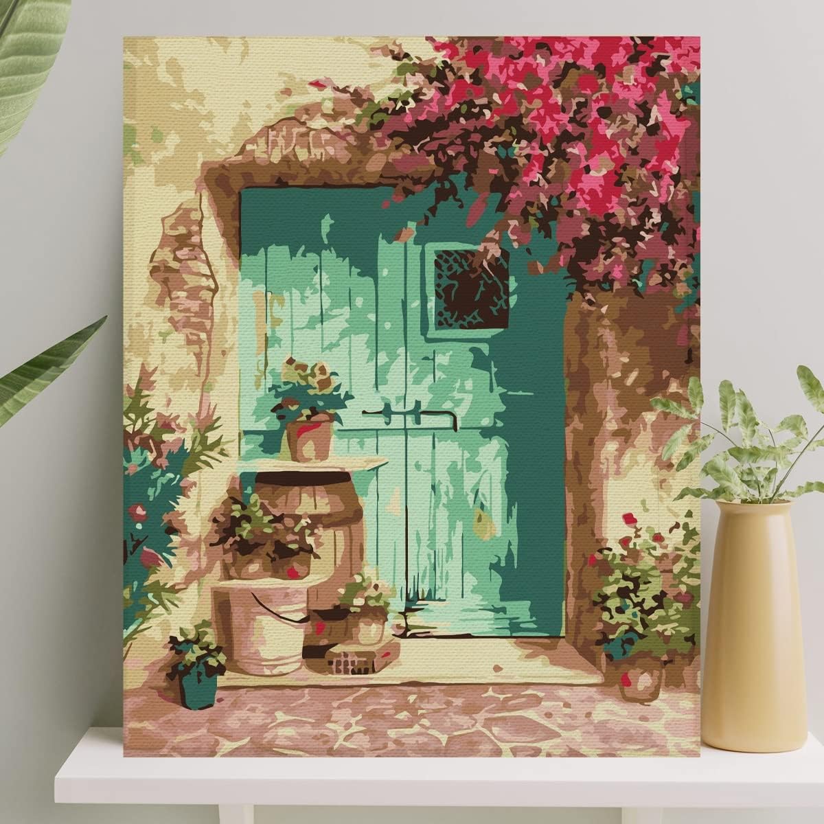 Palm Hobby Art Painting with Numbers Canvas Set Brush Paint Included Slatched 40x50 CM - Green Door