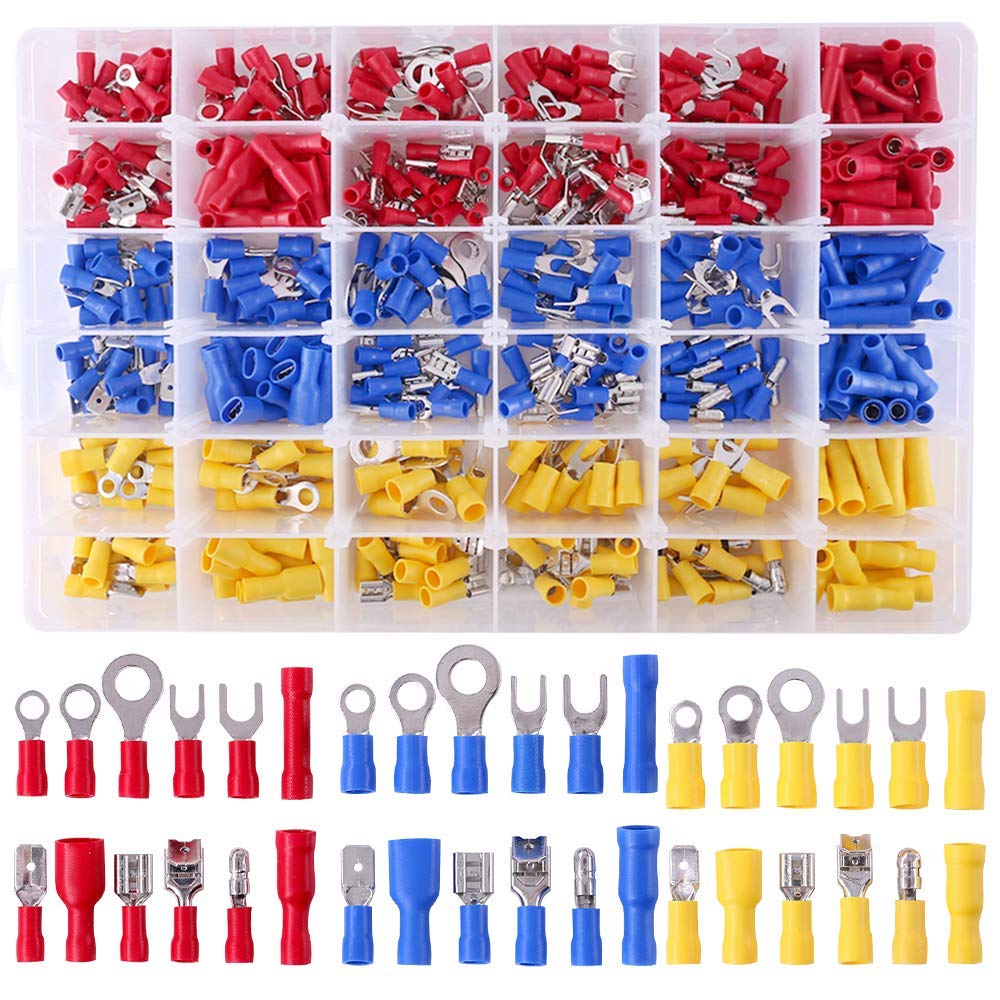 Glarks 540pcs 22-1616-1412-10 Gauge Mixed Quick Disconnect Electrical Insulated Butt Bullet Spade Fork Ring Solderless Crimp Terminals Connectors Assortment Kit