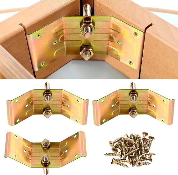 Pisman Table Leg Brackets Heavy Duty, Corner Braces for Wood Furniture | 4-piece set, iron construction, kerf mount hardware, for dining table desk bench leg repair, screws included