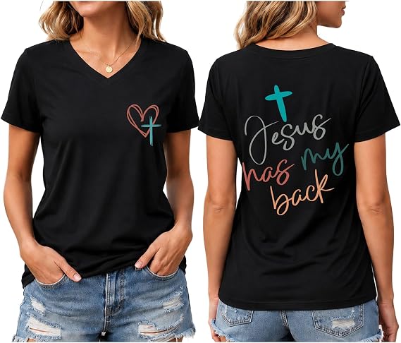 Jesus Shirts for Women Jesus Has My Back Shirt Christian Tshirts | Soft Christian Faith-Inspired Tee For Church, Bible Study, Casual Weekends, And Meaningful Gifts
