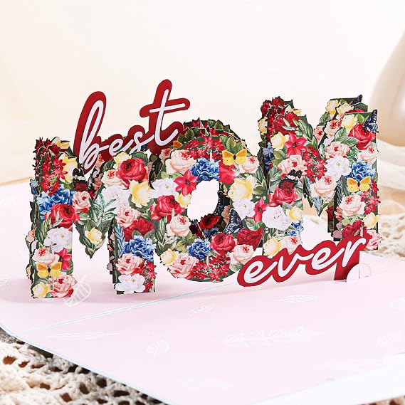 Liif Best Mom Ever Mothers Day Card, 3D Pop Up Card Mothers Day, Birthday Card for Mom